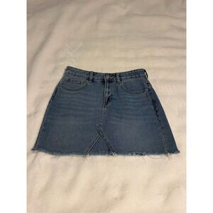 PacSun Denim Mini Skirt Blue Cotton Raw Hem Medium Wash Y2K Boho Streetwear